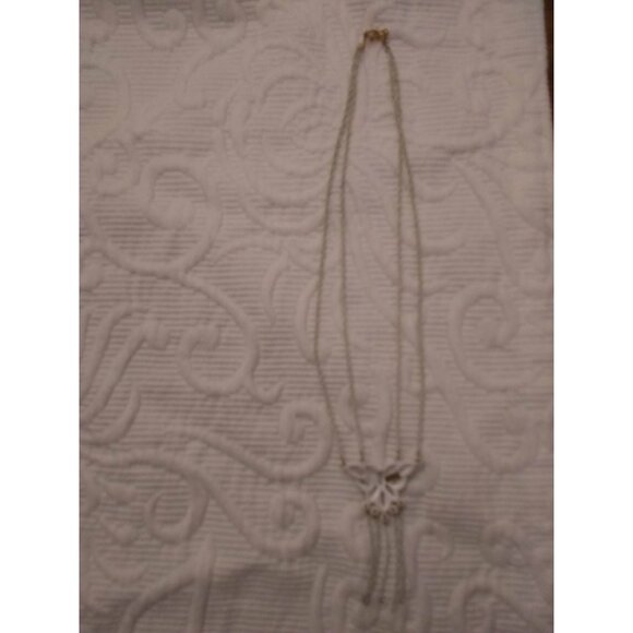 Vtg Crown Trifari Necklace white enamel on metal tassel butterfly floral READ - Picture 12 of 12